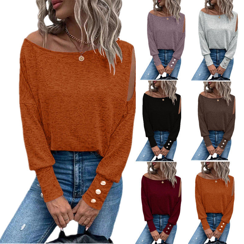 Women's Solid Color Fashion Off-the-shoulder Cuff Button Blouses