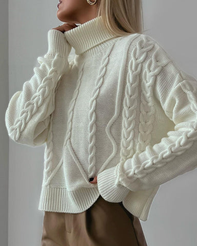Cool Casual Turtleneck Jacquard Long Sleeve Sweaters