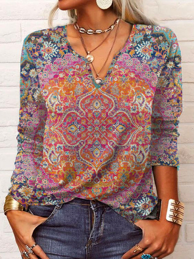 Women's Casual Long Sleeve Loose Pullover Digital Blouses