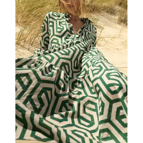 Women's Fashion Rhombus Prints Summer Sleeve Lapel Shorts