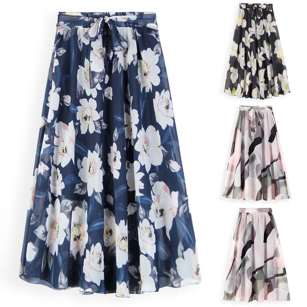 Summer Floral Large Swing Chiffon Line Skirts