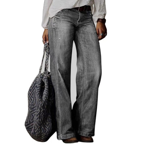 Damen-Jeans im Retro-Stil, modisch, lässig, gerade geschnitten