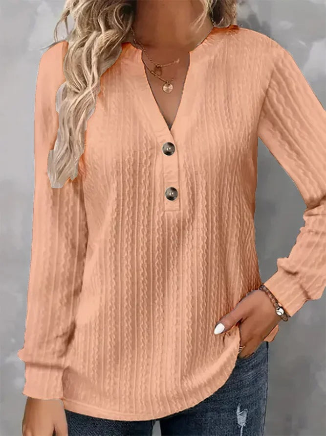 Women's Fashion Casual Solid Color Buttons Long Blouses