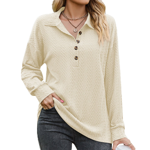 Women's Solid Color Polo Collar Button Loose Long Sweaters