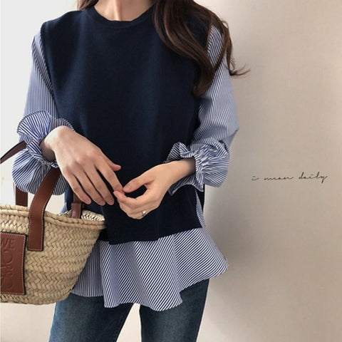 Women's Large Fat Two-piece Long-sleeved Shirt Knitted Tops