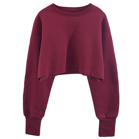 Women's Cropped Hoodie Fleece-lined Pullover Long Sleeve Sweaters
