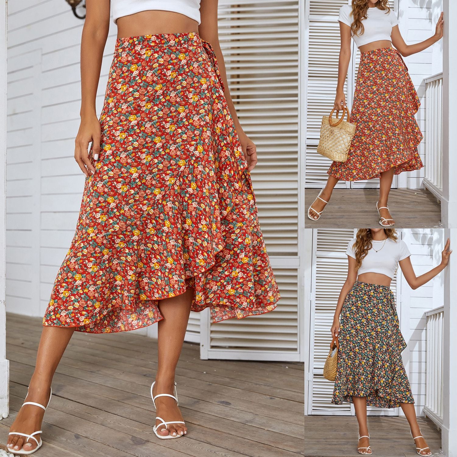Beautiful Summer Floral Beach Wrap Bohemian Skirts