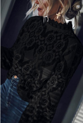 Women's Sexy Long Sleeve Stand Collar Lace Tops