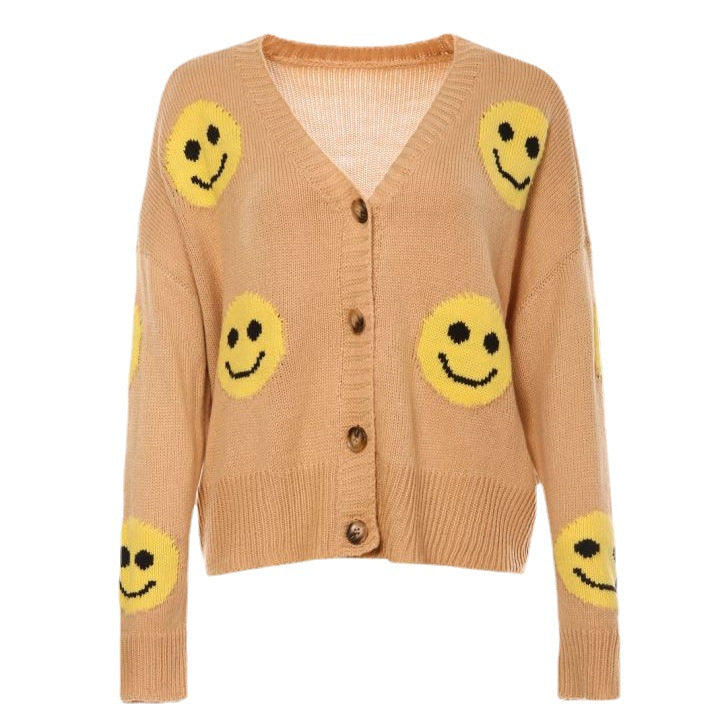 Women's Smiley Knitted Long Sleeve Loose Cardigans