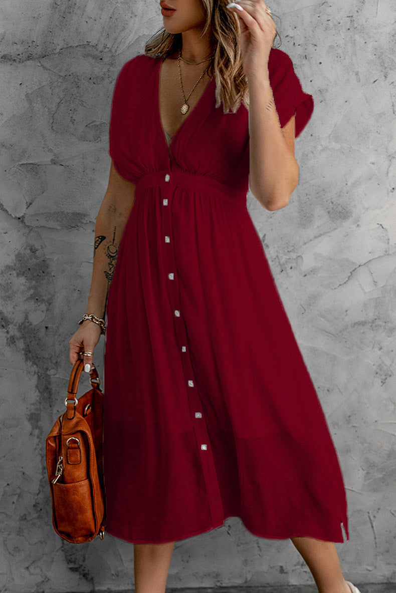 Women's Solid Color Dress Deep V Sleeve Dresses