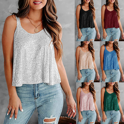 Women's Casual Summer Fashionable Sequins Sleeveless Tops