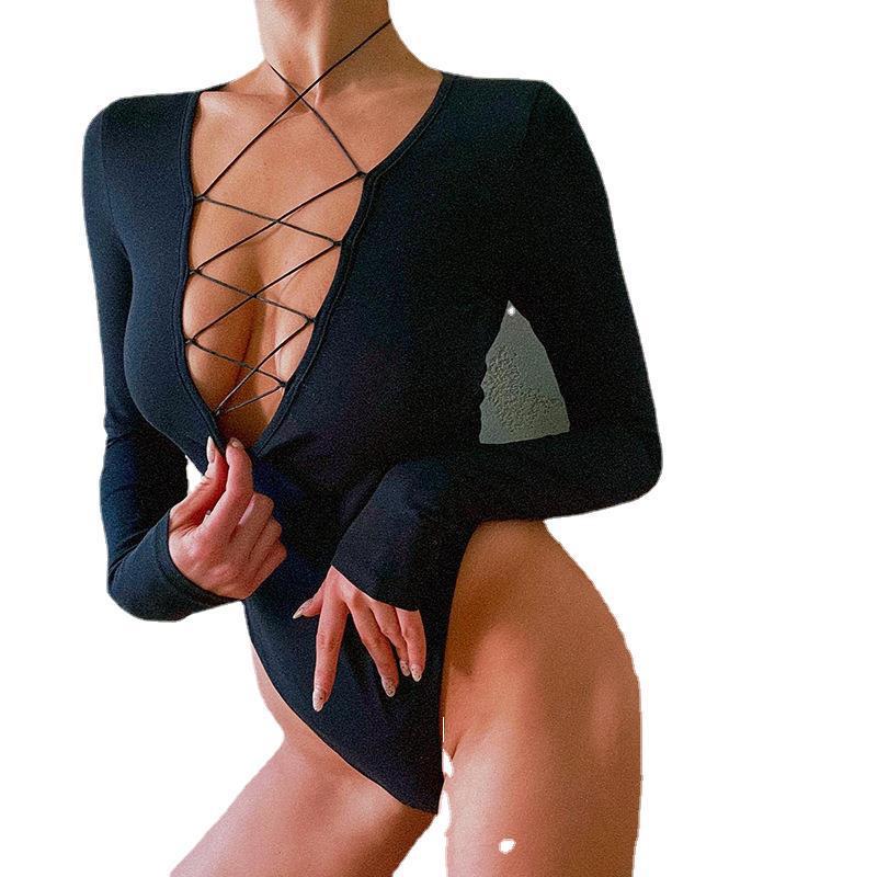 Women's Summer Long Sleeve Deep Lace Up Suits