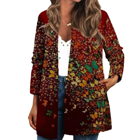 Women's Retro Ethnic Style Floral Print Long Sleeve Jackets
