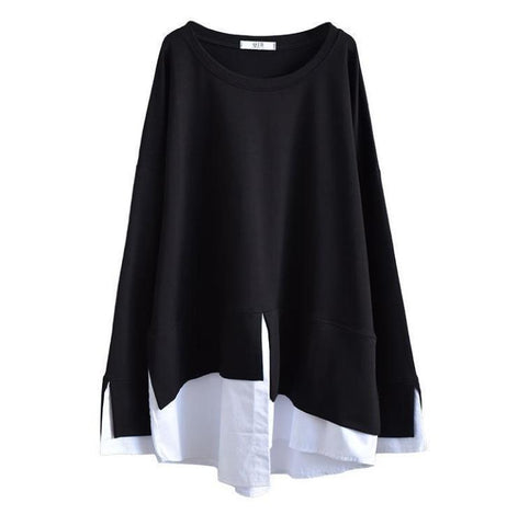 Women's Spring Extra Large Fake Two-piece Korean Style Long Sweaters
