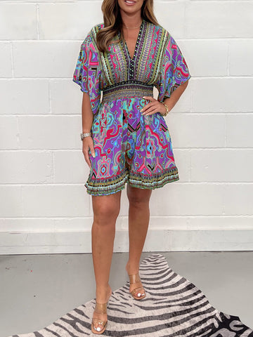Women's Summer Sleeve Printed National Style For Jumpsuits