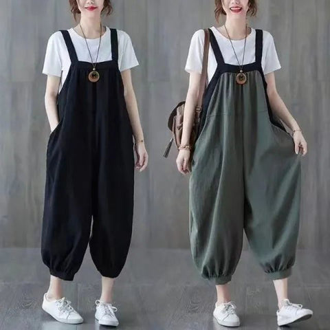 Women's Clothes Fat Contrast Color Stitching Harem Suspender Western Style Jumpsuits