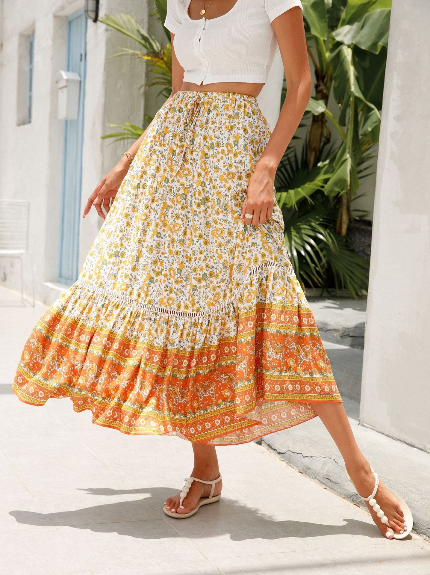 Lace Patchwork Long Dress Rayon Bohemian Skirts
