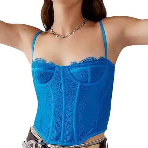 Women's Body Shaping Lace Embroidery Fishbone Nylon Sexy Tube Hollow Tops