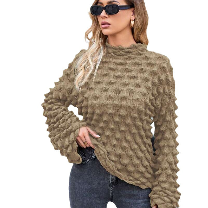 Women's High-necked Bell Sleeve Scale Retractable Knitwear