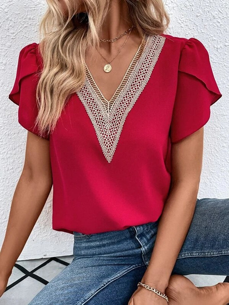 Women's Lace Casual Solid Color Shirt Blouses
