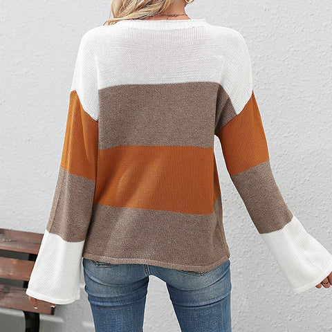 Women's Casual Round Neck Striped Loose Multicolor Knitwear