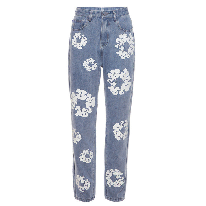 Women's Spring Street Fashion Wild Daisy Print Jeans