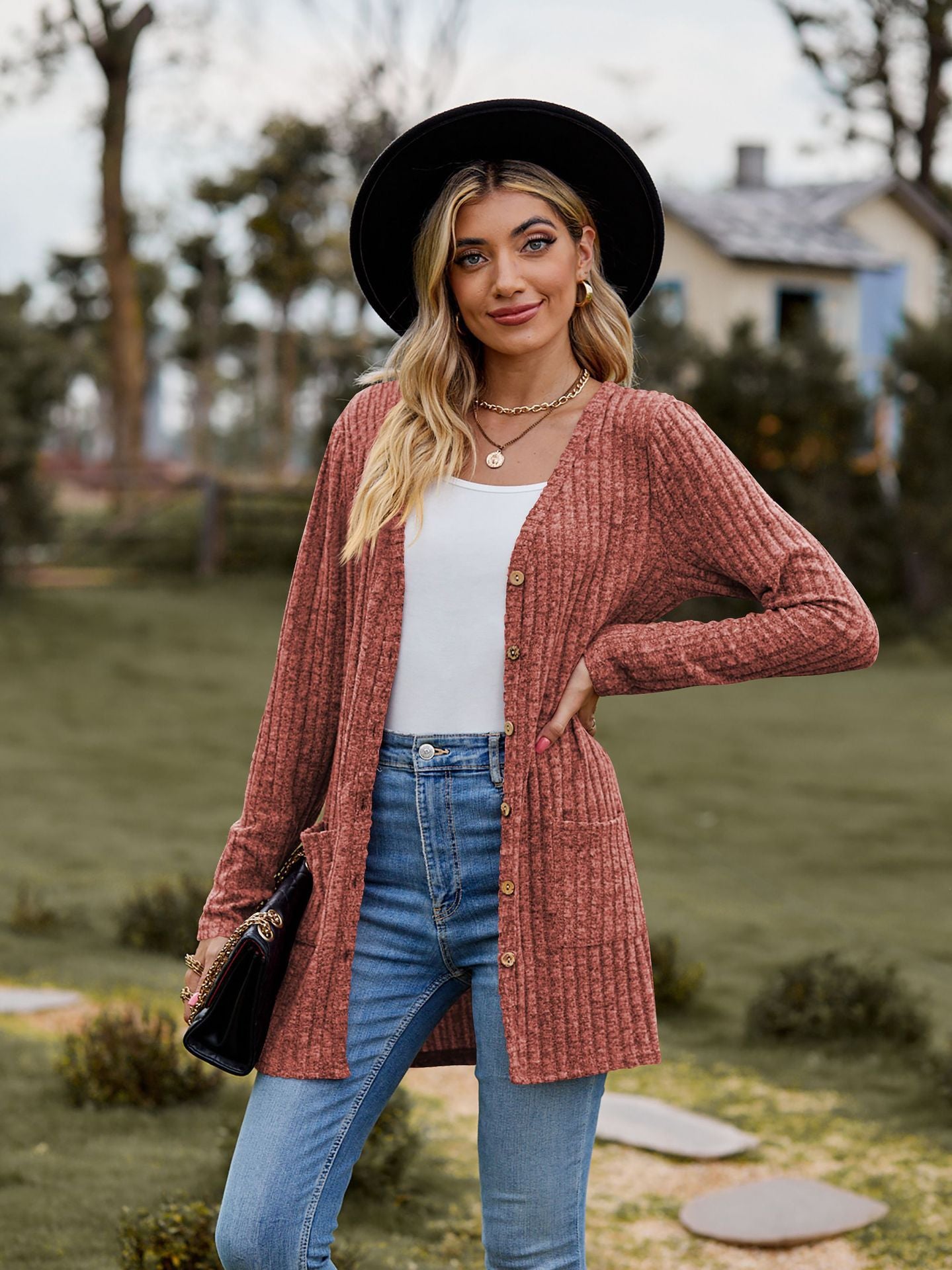 Women's Autumn Brushed Sunken Stripe Solid Color Knitwear