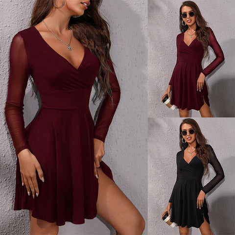 Early Spring Sexy Fashion Mesh Long-sleeved Dresses