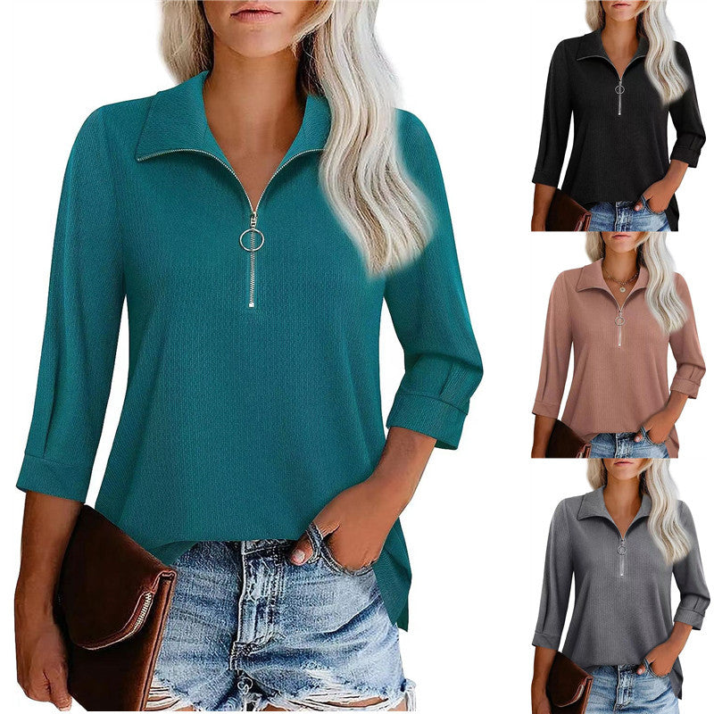 Women's Three-quarter Sleeve Solid Color Shirt Clothing