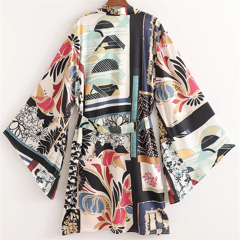 Women's Summer Niche Printed Patchwork Kimono Outerwear Suits