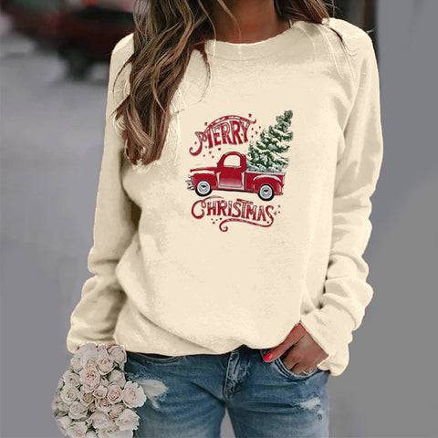 Women's Christmas Long Sleeve Truck Loose Print Sweaters