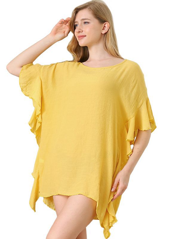 Women's Ruffled Solid Color Simple Loose Beach Blouses