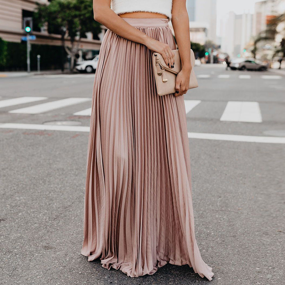 Summer Elegant Pleated Mop Solid Color Skirts