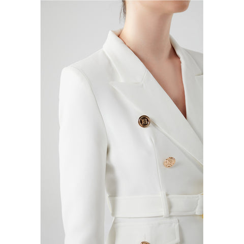 Petits blazers blancs bicolores avec poches pour femmes, coupe slim