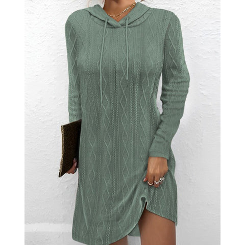 Fashion Long Sleeve Hooded Pullover Knitting Dresses