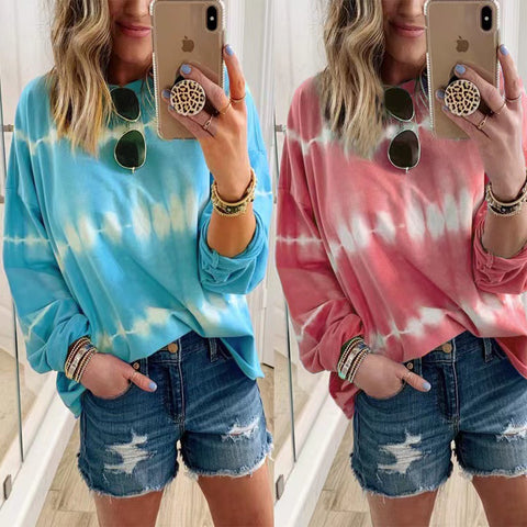Women's Printed Round Neck Loose Casual Long Tops