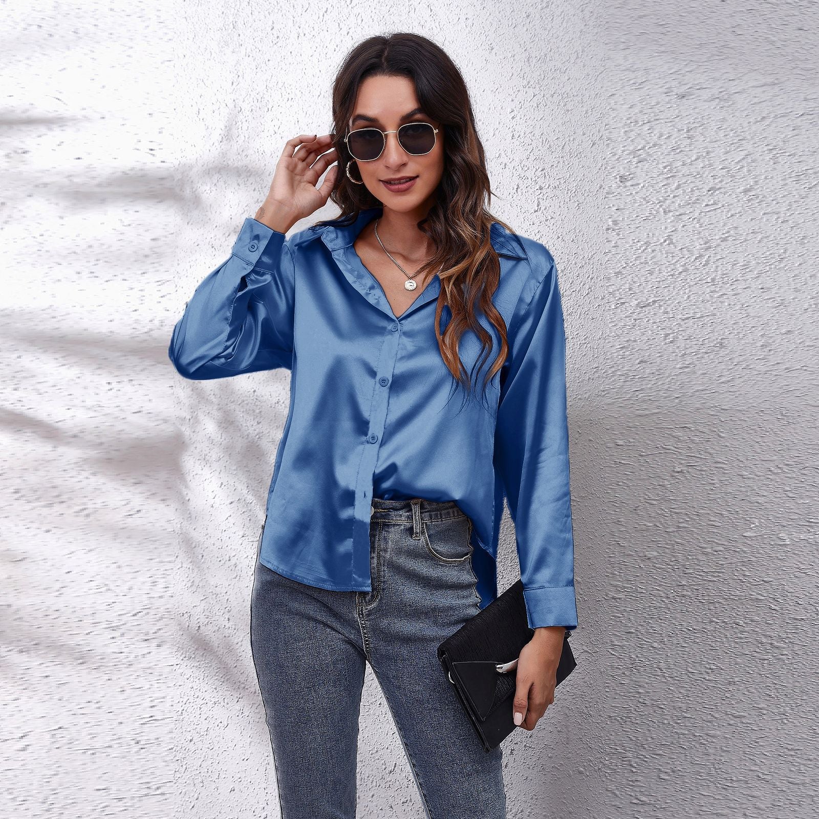 Women's Fashion Attractive Satin Shirt Long-sleeved Blouses