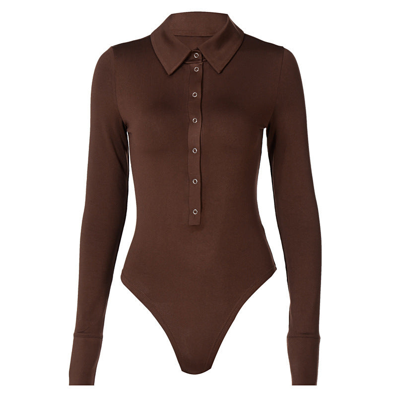 Women's Autumn Sexy Button Lapel Long Sleeve Jumpsuits
