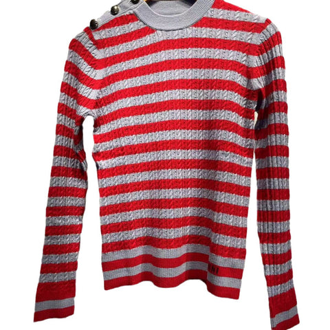 Women's Striped Wool Blended Woven Round Neck Long Sweaters
