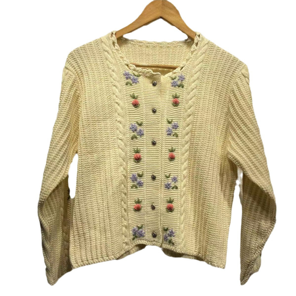 Women's Hand Embroidered Wool Loose Round Neck Long Knitwear