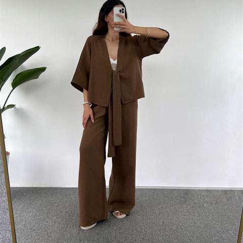 Women's Outfit Plain Three-quarter Length Sleeves Trousers Suits