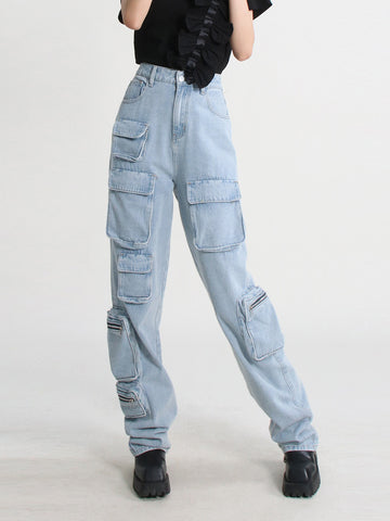 Personality Street Washed Tooling Stitching Loose-fitting Jeans