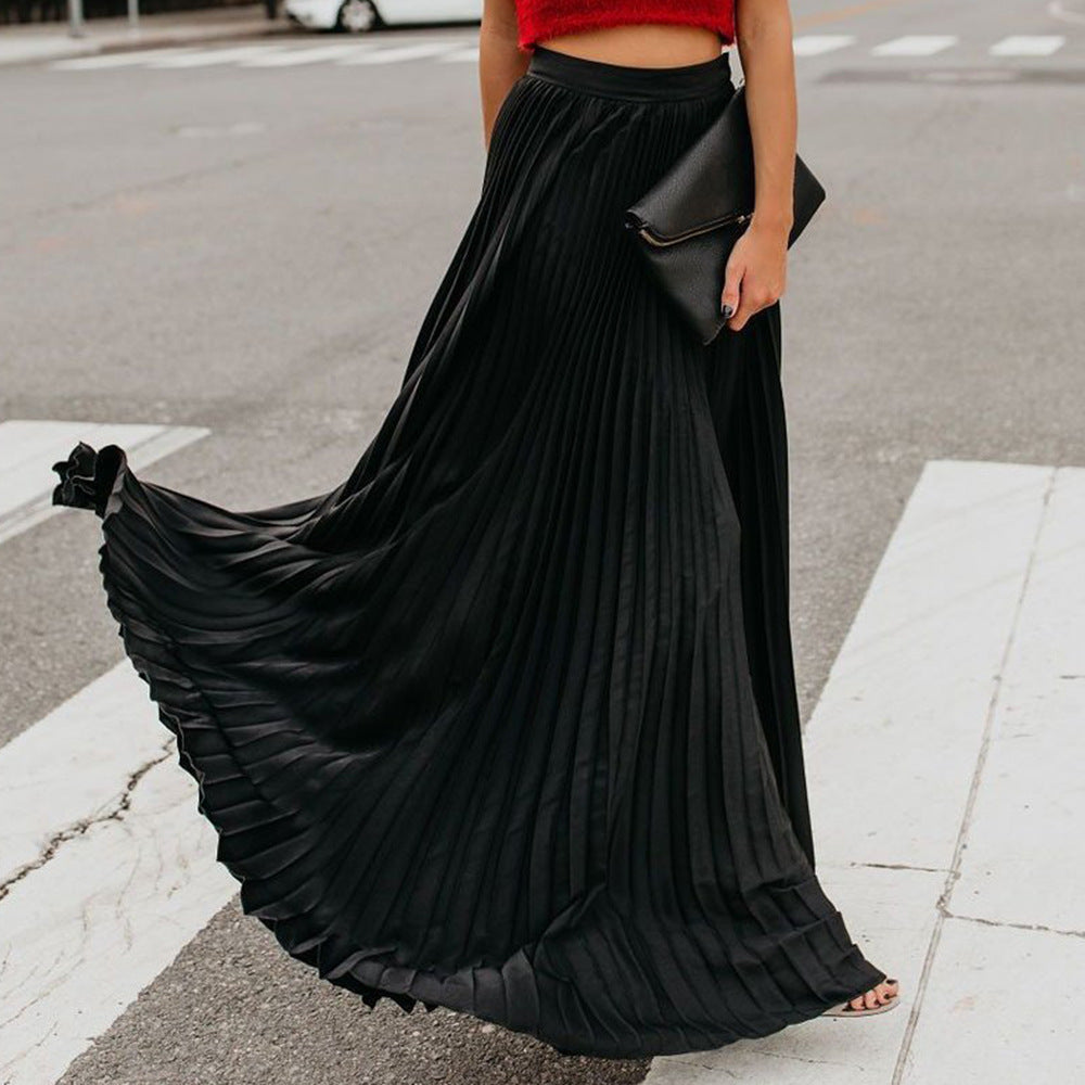 Summer Elegant Pleated Mop Solid Color Skirts
