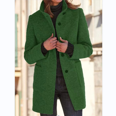 Women's Retro Solid Color Buttons Stand Collar Coats