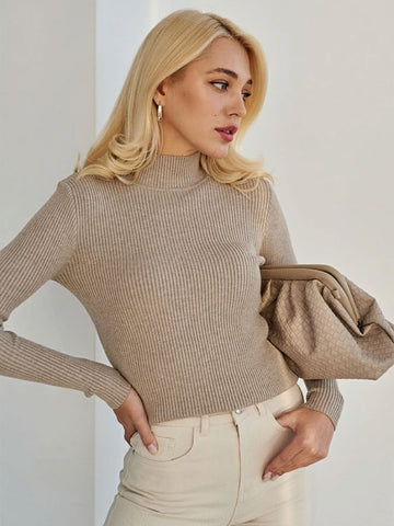 Women's Pure Color Half Collar Slim Knit Sweaters