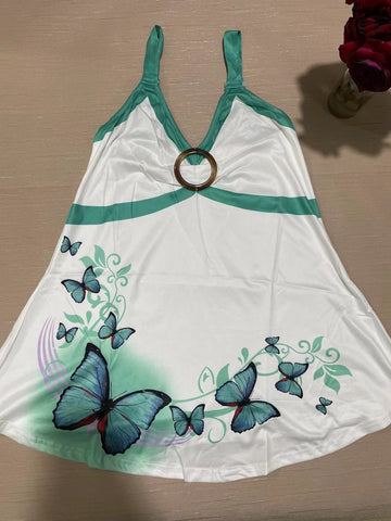 Women's Summer Fashion Butterfly Print Sexy Sleeveless Plus Size