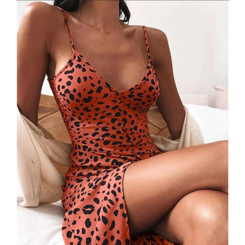 Women's Summer Leopard Print Printed Suspender Dress Dresses