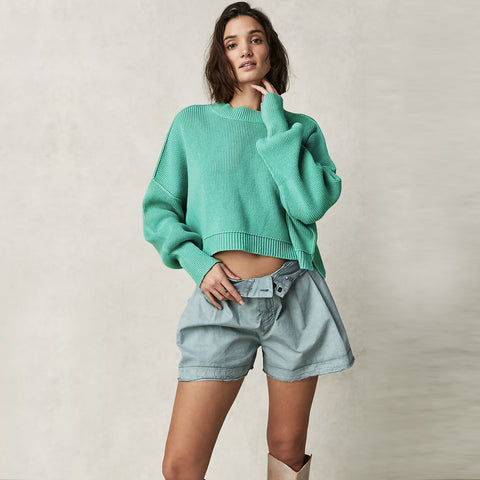Women's Fashion Round Neck Solid Color Loose Sweaters