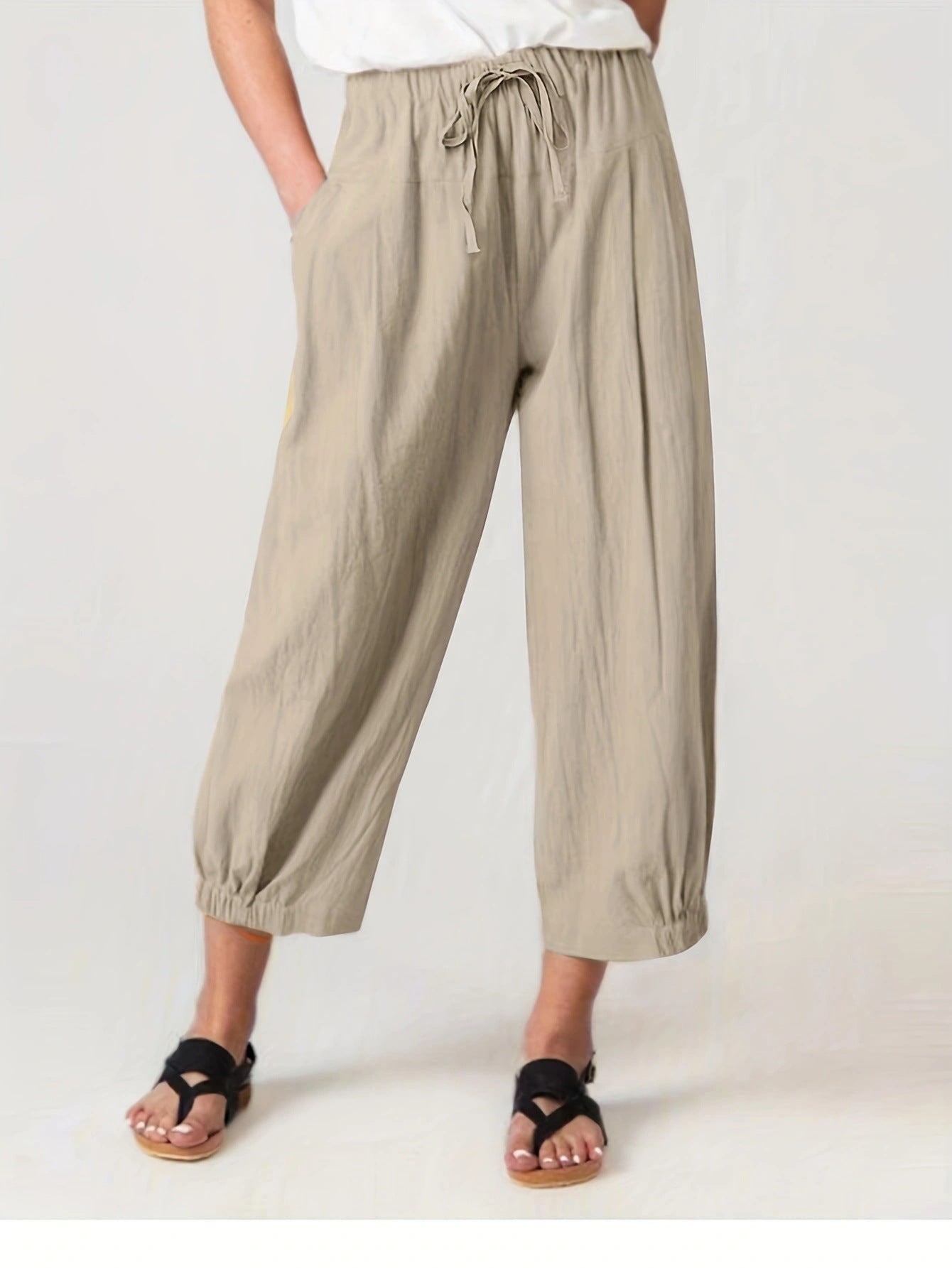 Women's And Linen Summer Cropped Pocket Casual Pants