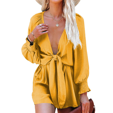 Women's Deep V Summer Solid Color Casual Suits
